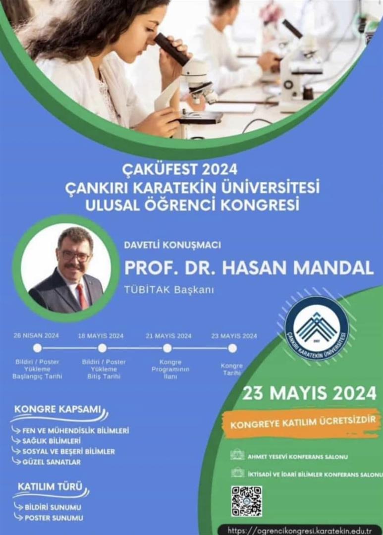 Çankırı Karatekin Üniversitesi Ulusal Öğrenci Kongresi 23 Mayıs 2024 Tarihinde Düzenlenecektir