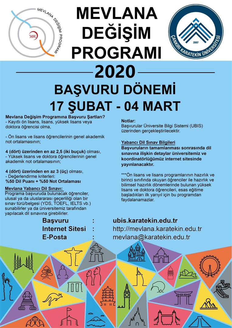 2020-2021 Eğitim-Öğretim Yılı Mevlana Değişim Programı Başvuruları 