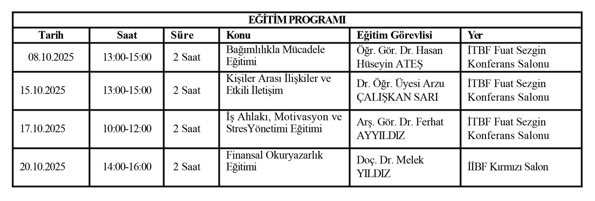Personele Yönelik Hizmet İçi Eğitim