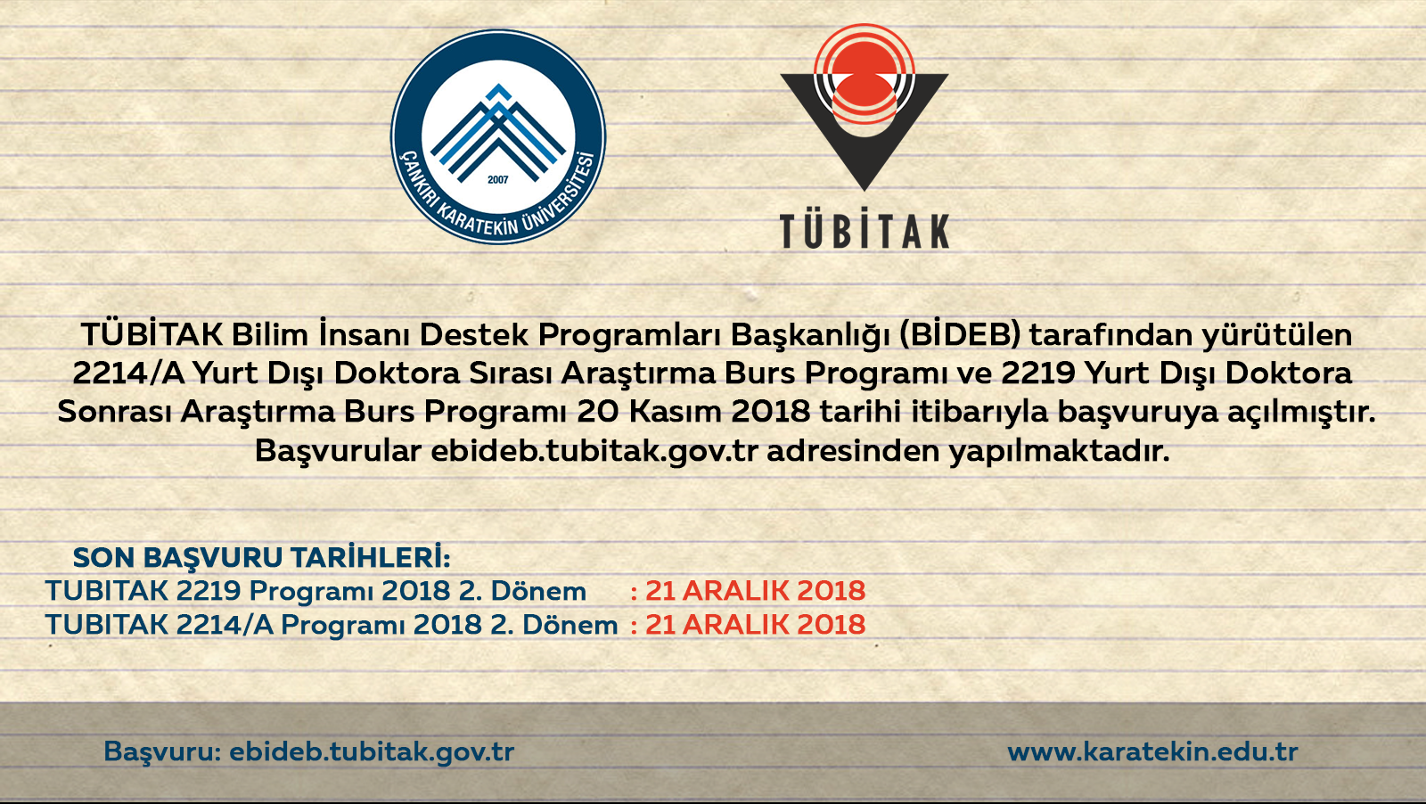 TUBİTAK 2219 ve TUBİTAK 2214/A Programı 2. Dönem Başvuruları